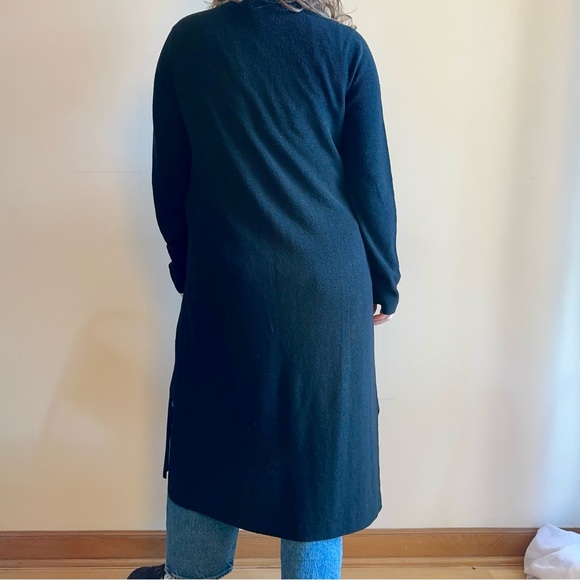 Eileen Fisher - Linen Ribbed Long Cardigan, Black - Picture 2 of 11
